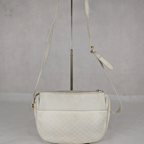 Authentic Vintage GUCCI 1980's Ophidia Half Moon Leather Bag white Made in Italy - Picture 1 of 15